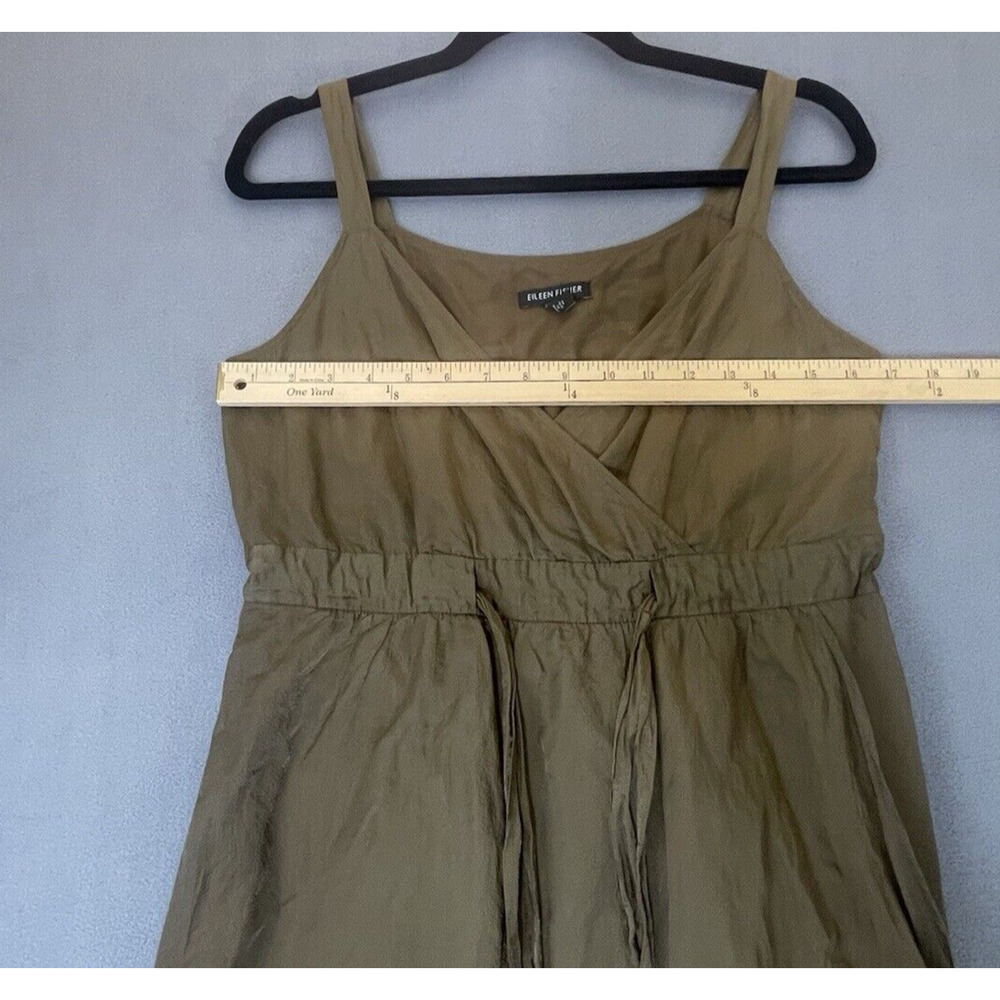 Eileen Fisher Dress Womens 6 Olivine Olive Green Steel Satin Empire Waist Tie - Picture 9 of 12